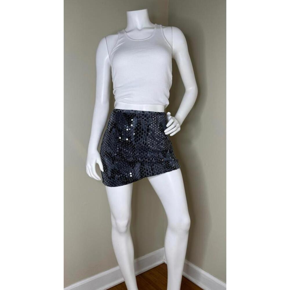 Vintage Express Mini Skirt Blue Sequin Snake Print NWT- Size Xs-